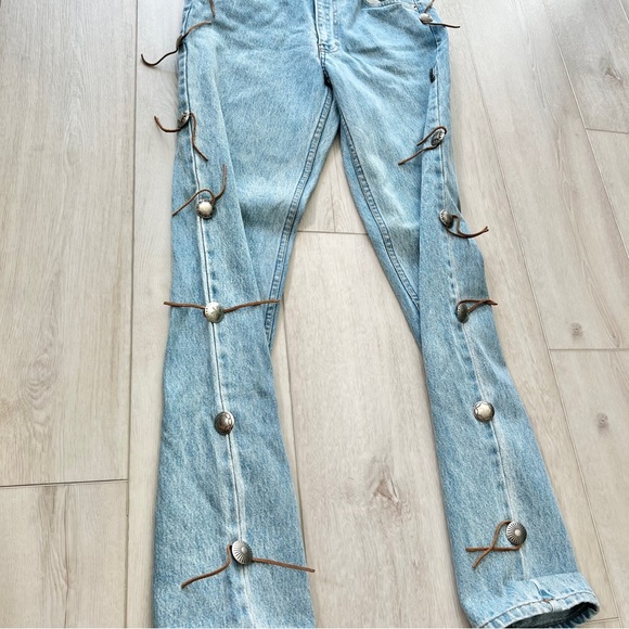 Vintage UNION MADE Polo Ralph Lauren Western Leather Fringe Concho Jeans ILGWU - Picture 5 of 13
